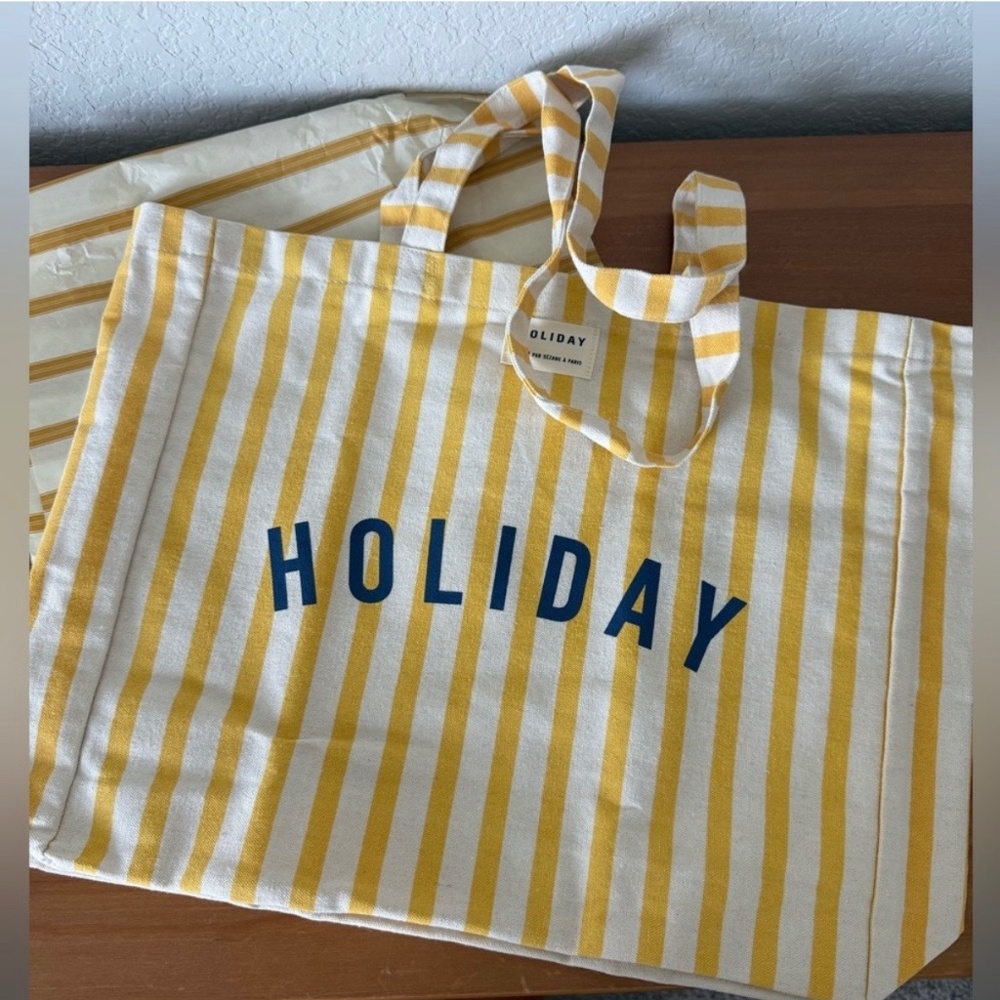 Sezane tote bag yellow stripes Holiday new summer beach tote bag